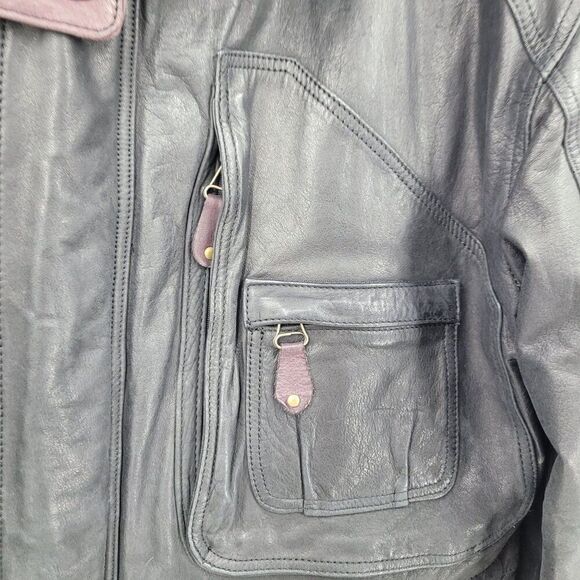 Vintage Genuine Leather Flight Jacket Mens 48 Black Detailed Pockets Steampunk - Picture 8 of 16